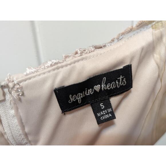 Sequin Heart Floral Lace Off The Shoulder Soft Pink Dress Formal Cocktail Size 5 - Picture 5 of 12